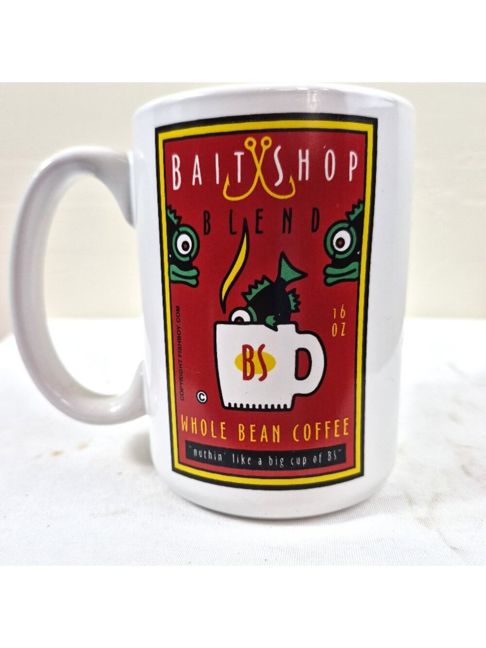Vintage Coffee Mug Bait Shop Blend Fishboy Art 16oz Cedarkey Fishing Cup